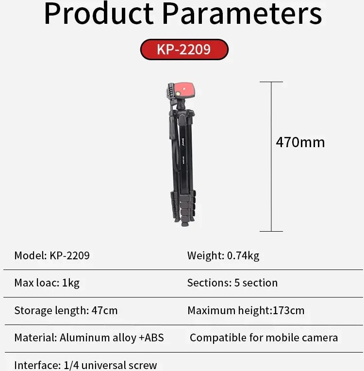 سه پایه دوربین جی ماری مدل KP-2209 به همراه هولدر موبایل